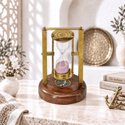 Brass Hourglass with Compass, Two Minute Brass Sand Timer, Brass Sand Timer with Wooden Base, Handcrafted Brass Hourglass UAE, Gold Finish Nautical Time, Antique Brass Hourglass with Compass.