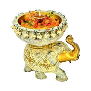 Brass Urli Bowl for Temple Decor, Antique Finish Brass Pooja Stand, Handmade Brass Pooja Urli, Brass Elephant urli with rustic finish,