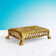 vintage brass rectangular bajot, antique brass worship platform, traditional antique brass chowki, classic antique finish pooja stand, 