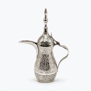 Traditional dallah for majlis Sharjah, Decorative brass coffee pot Sharjah, Brass coffee dallah UAE Sharjah,brass dallah with silver color UAE, Retail brass coffee pot in white color Sharjah store,