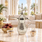 Brass arabic dallah with white finish, Traditional coffee serving pot UAE, Emirati coffee pot for restaurants, Brass dallah for Ramadan gifting UAE, 