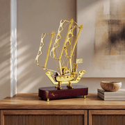 vintage brass ship décor, antique brass sailboat ornament, brass nautical table decoration, Indian brass boat handicraft, brass yacht decorative showpiece, traditional brass ship statue, brass marine décor accessory, 