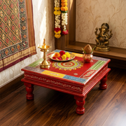  classic Indian bajot, Indian traditional pooja chowki Oman, vintage traditional chowki, vintage wooden bajot, antique style pooja chowki, traditional hand painted pooja table,