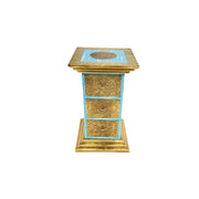 Wooden Pilar Table With Drawer With Brass Fitted Work With Rusted Finish