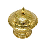 Handcrafted brass sugar pot with gold finish
Arabic style dry fruit and dates serving bowl
Luxury embossed brass tableware 
Traditional Indian brass sugar pot for gifting and home decor
