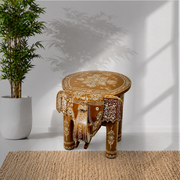 Hand Painted Elephant Side Table UAE, Solid Mango Wood Elephant Table Sharjah, Handcrafted Elephant Stool Dubai, Decorative Elephant Side Table Ajman, I