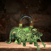 Rustic brass padlock
Brass animal-shaped padlock
Indian brass elephant lock
Heritage-style brass lock
Lock with antique finish
Elephant design padlock
Collectible vintage padlock
Brass lock with twin keys
Traditional Indian padlock
Elephant head door lock