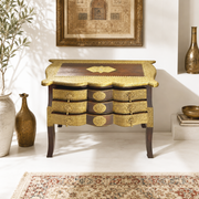 Indian heritage style furniture Dubai
Hand carved wooden table with brass
Solid mango wood round table
Wooden side table for majlis
Antique decor furniture UAE