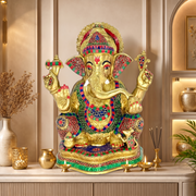 Brass Ganesha Idol for Gift,Traditional Brass Ganesha Statue UAE,Brass Ganesha Idol for Office,Yellow Antique Brass Ganesha Statue,