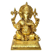 Yellow antique Ganesha, Ganesha sculpture, Brass Hindu idol, Hand engraved Ganesha, Temple brass idol, Festive Ganesha gift, Pooja room decor statue, Brass Hindu God shop near me, .