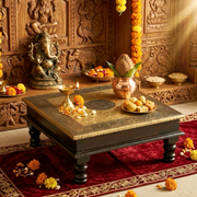 wooden chowki, pooja chowki, brass chowki, mango wood stand, prayer platform, pooja stand, brass pooja stand, Indian chowki, mandir chowki, worship stand, 
