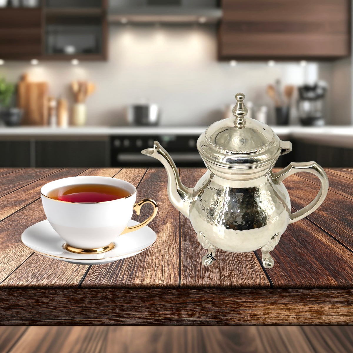 Handcrafted brass tea kettle with hammered design & nickel finish ...