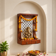 Handcrafted pooja mandir Sharjah,Rosewood wooden temple UAE,Wooden pooja mandir for home,Indian wooden temple UAE,