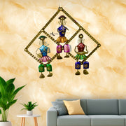 Colorful hand-painted iron wall panel with musician figurines
Traditional Indian musician doll wall hanging 
Unique 3D metal wall panel depicting Indian musicians