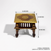 Mango wood table UAE,Brass inlay side table,Handmade Indian table furniture,Square accent table  hardwood Dubai,Luxury wooden table Sharjah,Handcrafted home decor table UAE,