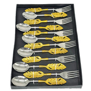 Elegant tableware set
Brass stainless cutlery
Premium dining forks
UAE luxury cutlery
Gold finish flatware
Gold cutlery set
Brass spoon and fork
12 pcs dinner set
Luxury cutlery UAE
Boxed cutlery gift
Gold-plated utensils