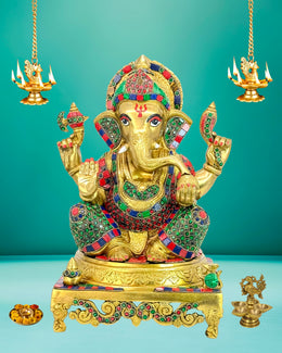 Antique Finish Brass Ganpati Murti
Stone Work Ganesha Idol Decoration
Indian Brass Ganesha Statue Online
Brass Ganpati Sculpture for Worship