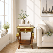 Solid Wood Side Table with Drawer,Rectangular Side Table with Storage,Brass Fitted Wooden Side Table,
 Wooden Side Table with Natural Finish,
