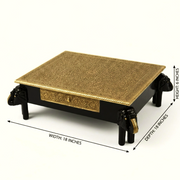 solid mango wood pooja chowki, mango wood brass work chowki, mango wood elephant leg chowki, solid wood brass fitted bajot, hardwood pooja chowki, 