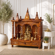 Hindu religious home temple,Pure wood temple in Dubai,handcrafted wooden Hindu worship cabinet, elegant arch design pooja mandir, modern handmade home temple cabinet, 
