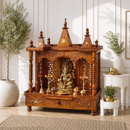 Hindu religious home temple,Pure wood temple in Dubai,handcrafted wooden Hindu worship cabinet, elegant arch design pooja mandir, modern handmade home temple cabinet, 
