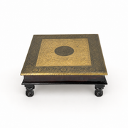 decorative chowki, mango wood pooja,brass pooja stool, traditional chowki,wooden bajot UAE, wooden pooja bajot, wooden bajot with brass fitted, wooden bajot square, Hindu religious chowki with brass,  
