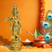 Brass Krishna Statue for Pooja,Decorative Krishna Idol Middle East,Brass Krishna Idol for Living Room,Brass Krishna Figurine,