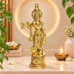 Brass Krishna Statue for Pooja,Decorative Krishna Idol Middle East,Brass Krishna Idol for Living Room,Brass Krishna Figurine,