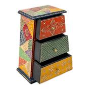 Wooden Chest Drawer Almirah With Embodied Hand Painted, Wooden Almirah Storage,