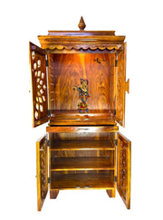 Solid wood Home Mandir with shelve with door