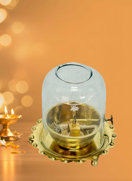 Brass akhand Jyoti diya with adjustable bati  knobe