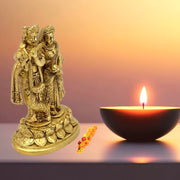 Brass Hand Made Radha Krishna Loving Sculpture With Gold Antique Finish