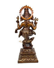 Brass dancing Ganesha Nritya Ganpati on mouse  statue 23 inch tall with copper antique finish