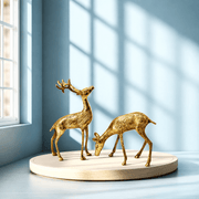 Brass Deer Pair, Golden Deer Couple, Brass Stag And Doe Set, Brass Stag Pair, Decorative Brass Deer, Brass Deer Figurines, Golden Deer Statues, Brass Reindeer Sculpture, Deer Couple Showpiece, 
