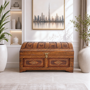 Inlaid dome chest with brass handle,Decorative wooden chest Abu Dhabi,Wooden chest for collectables, Wooden Jewelry Box, Lockable Jewelry Organizer, 
