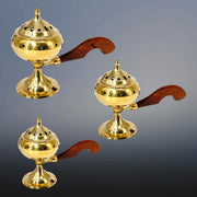 Brass Incense Holder With Long Wood Handle With Gold Finished