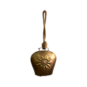 Edelweiss embossed gold antique cow bell for garden decor