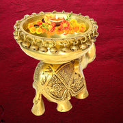Brass Pooja Urli With Elephant With Hand Engraved