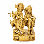 Brass Lord Krishna With Radha Statue With Cow With Hand Engraved 11.5 Inches
