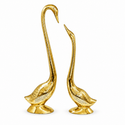 Vintage Solid Brass Swan set of 2 Birds Statue With Golden Polish