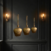 Edelweiss embossed gold antique cow bell for garden decor