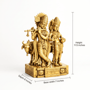 Brass Lord Krishna With Radha Statue With Cow With Hand Engraved 11.5 Inches