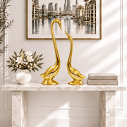  Crane Couple Sculpture, Heron Bird Statues, Brass Bird Décor Set, Handcrafted Brass Swan Set, Metal Swan Pair, Gold-Finish Bird Ornament, 