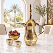 ornate brass Arabian coffee pot, hand embossed brass bakraj, floral brass dallah coffee pot, traditional brass Arabian coffee dallah, heritage style brass dalleh, 