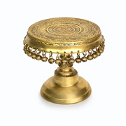decorative embossed brass pooja stand, traditional hand engraved brass chowki, stylish round brass pooja chowki, stylish brass pooja stand, stylish round worship platform, 