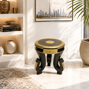 Indian wooden elephant leg table,Round wooden table with brass inlay,Handcrafted Indian wooden table,Brass fitted wooden table,Rajasthani antique furniture table,