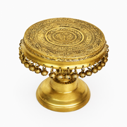  modern round brass pooja chowki, modern brass pooja stand, modern handmade brass bajot, modern handcrafted brass worship stand, 