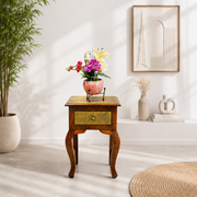 Wooden Square Table with Brass Fitting,
Antique Wooden Side Table,Sheesham Wood Furniture UAE,Handcrafted Wooden Table with Brass Work,Solid Wood Indian Furniture,Wooden Side Table with 4 Legs,