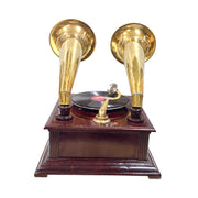 Old Gramophone, Vintage Gramophone Dubai, Brass Horn Gramophone, Dual Speaker Gramophone.