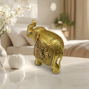 Luxury Vintage Brass Elephant Figurine for Villas & Hotels, Classic Maharaja Brass Elephant with Intricate Hand Engraving, Decorative Brass Elephant Statue with Antique Gold Polish, Handmade Brass Elephant Sculpture with Traditional Indian Artwork